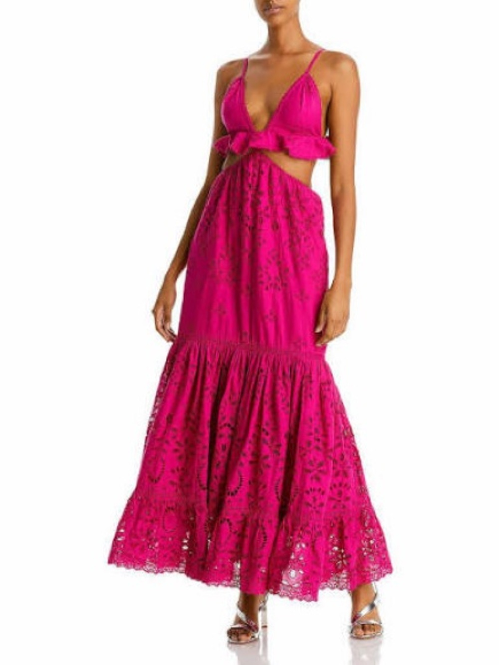 Rococo Sand Fuchsia Cutout Eyelet Lace Maxi Dress
